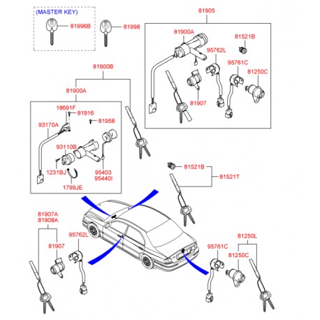Комплект бош с ключалки 819053D050 81905-3D050 Hyundai Sonаta EF